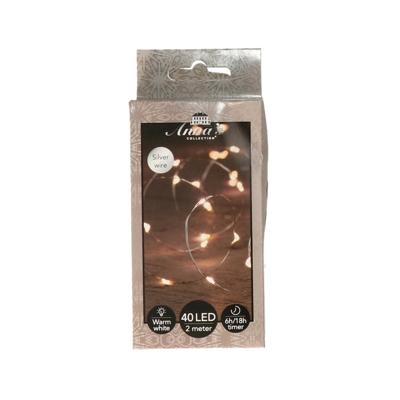 Draadverlichting lichtsnoer - 40 led lampjes - warm wit - zilver draad - 200 cm - lichtdraad