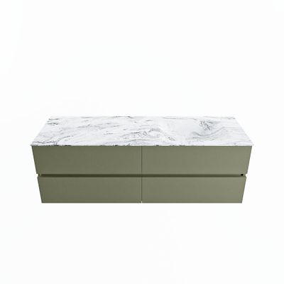 MONDIAZ VICA-DLUX 150cm badmeubel onderkast Army 4 lades. Inbouw wastafel CLOUD rechts 1 kraangat, kleur Glace.