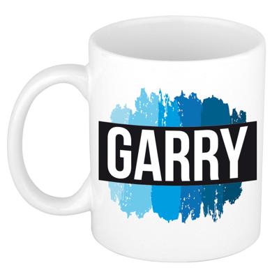 Garry naam cadeau koffie mok - beker - met blauw verfstrepen - Cadeau collega - vaderdag
