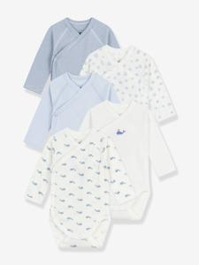 Set van 5 overslagbody's met print baby PETIT BATEAU lange mouwen lichtblauw