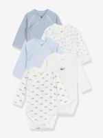 Set van 5 overslagbody's met print baby PETIT BATEAU lange mouwen lichtblauw
