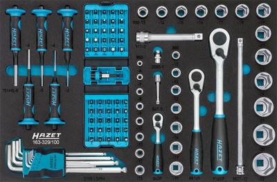 HAZET Gereedschapset 163-329/100 | 1/4 inch (6,3 mm) vierkant hol, 3/8 inch (10 mm) vierkant hol, 1/2 inch (12,5 mm) vierkant hol, 1/4 inch (6,3 mm)