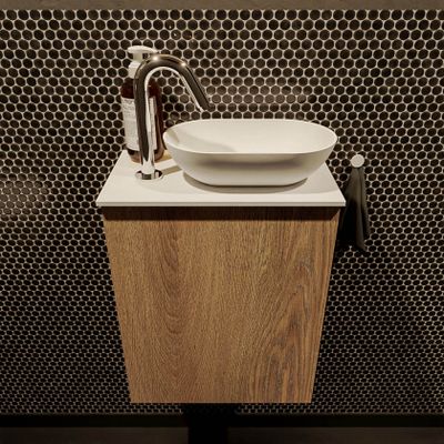 Mondiaz Fowy toiletmeubel 40cm washed oak met blad en waskom talc rechts 1 kraangat