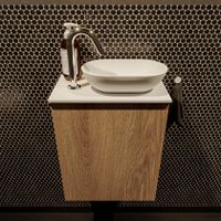 Mondiaz Fowy toiletmeubel 40cm washed oak met blad en waskom talc rechts 1 kraangat Mondiaz Fowy toiletmeubel 40cm washed oak met blad en waskom talc rechts 1 kraangat