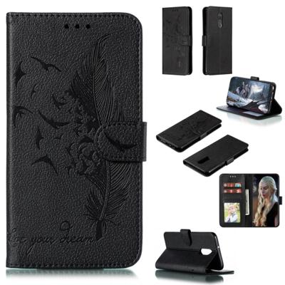 Feather patroon Litchi textuur horizontale Flip lederen draagtas met portemonnee & houder & kaartsleuven voor LG Stylo 5 (zwart)