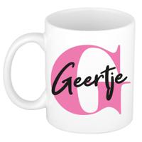 Naam mok Geertje - roze - wit - keramiek - 300 ml - verjaardag/cadeau beker