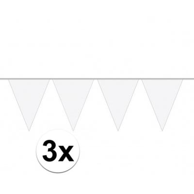 Party Vlaggenlijn puntvlaggetjes - 3x - kunststof - wit - 10 meter - Slinger - versiering