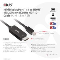 club3D CAC-1187 DisplayPort-kabel Mini-displayport / HDMI Aansluitkabel Mini DisplayPort-stekker, HDMI-A-stekker 1.80 m Zwart - thumbnail