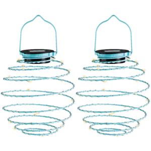 Hanglamp - 2x - solar verlichting - lichtblauw - D16 cm - metaal - tuinverlichting