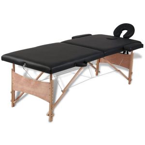 VidaXL Inklapbare massagetafel 2 zones met houten frame (zwart)