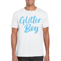 Verkleed T-shirt voor heren - glitter boy - wit - blauw glitter - carnaval/themafeest - thumbnail