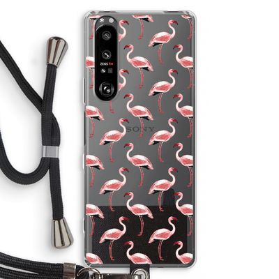 Flamingoprint groen: Sony Xperia 1 III Transparant Hoesje met koord