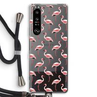 Flamingoprint groen: Sony Xperia 1 III Transparant Hoesje met koord