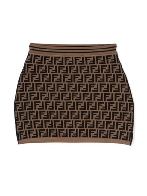 Fendi Kids minijupe en maille à motif FF - Marron