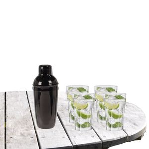 Cocktailshaker met 4x Cocktailglazen Mojito transparant 410 ml - Cocktailglazen