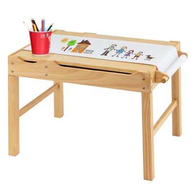 2-In-1 Kindertafel met Omkeerbaar Tafelblad Speeltafel van Grenenhout met Zijstang en Papierrol Activiteitstafel voor Kinderen 3+ (Natuur)