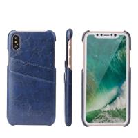 Fierre Shann retro olie Wax textuur PU lederen case voor iPhone X/XS met kaartsleuven (blauw)