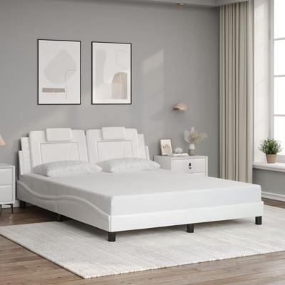 Bedframe met hoofdbord kunstleer wit 160x200 cm