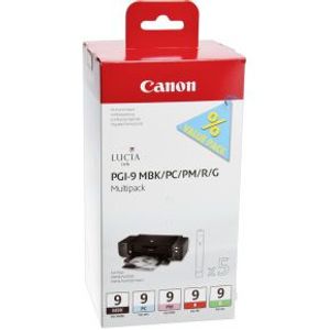 Canon PGI-9 MBK/PC/PM/R/G inktcartridge 5 stuk(s) Origineel Normaal rendement Groen, Mat Zwart, Foto cyaan, Foto magenta, Rood