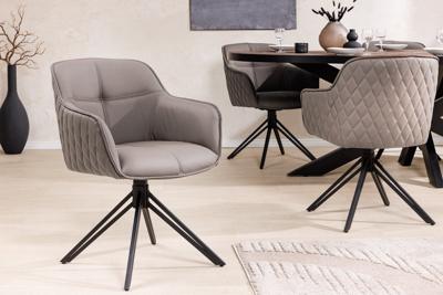 Draaibare Design Stoel EUPHORIA taupe Echt Lederen Zwart Metalen Frame met Armleuning - 45862