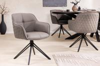 Draaibare Design Stoel EUPHORIA taupe Echt Lederen Zwart Metalen Frame met Armleuning - 45862