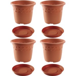 4x stuks bloempotten met onderschaal terra cotta rond diameter 29 cm