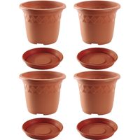 4x stuks bloempotten met onderschaal terra cotta rond diameter 29 cm