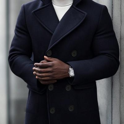 Bon&Bon Homme Men's Navy Blue Double Breasted Wool-Like Overcoat Navy Blue / XL