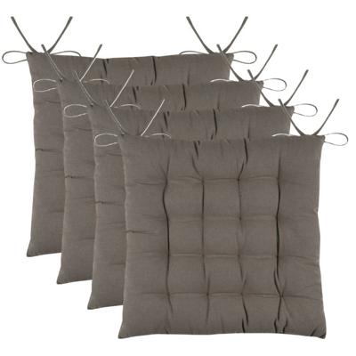 Stof Textile stoelkussens DUO - 4x - taupe - 38 x 38 x 3.5 cm - touwtjes sluiting