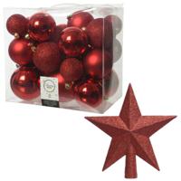 Kerstversiering kunststof kerstballen met piek rood 6-8-10 cm pakket van 27x stuks - Kerstbal - thumbnail