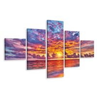 Schilderij - Kleurrijke zonsondergang, Oceaan, 5 luik, Premium print