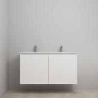 On-Line Onderkast - 120 cm - Bouwpakket - Greeploos 2 Deuren - Porseleinen Wastafel - 2 Kraangaten - Mat Wit