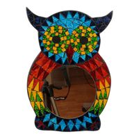 Spiegel van Mozaïek Uil Multicolor - thumbnail