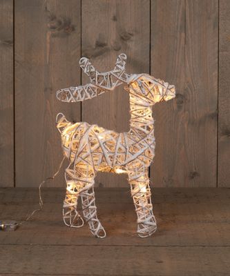 Batterijverlichting hert 37 cm jute/katoen/glitter 10 LED warm wit - Annas collection