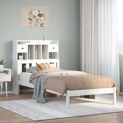 Bed met boekenkast zonder matras grenenhout wit 90x200 cm