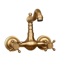 Wandgemonteerde Keuken- en Badkamerkraan - Antiek Messing | Warm & Koud Water