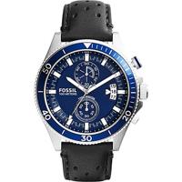 Fossil Wakefield blauwe wijzerplaat zwart lederen Herenhorloge45 mm CH2945