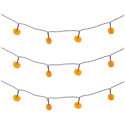 Halloween deco LED verlichting/lampjes pompoenen - 3x - op batterijen - 115 cm - griezel uitstraling