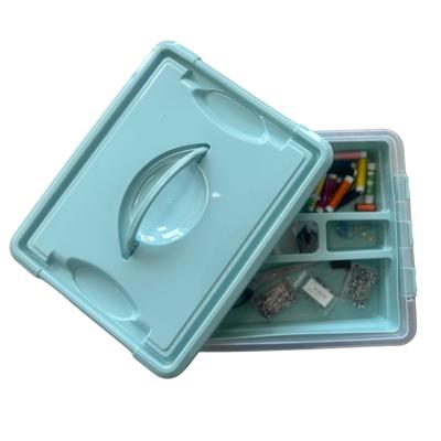 Naaidoos/naaigerei opbergbox - groen -12L - 34 x 27 x 18 cm - met vakverdeling tray - wol/garen/