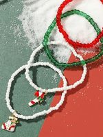 4Pcs Christmas Red Green Candy Cane Sock Pattern Beaded Multilayer Bracelet Christmas Party Jewelry - thumbnail