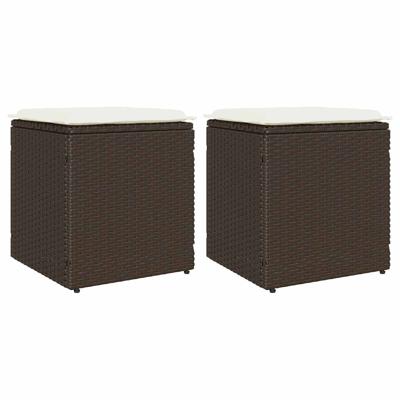 Tuinkrukken met kussens 2 st 40x40x43 cm poly rattan bruin