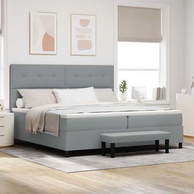 Boxspring Bed met Matras & Bench Licht Grijs 200x200 cm Stof