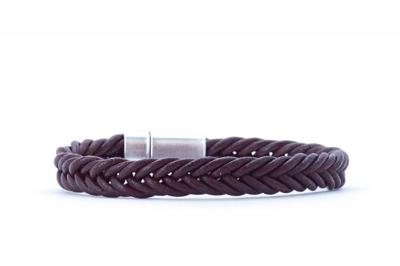 Qoss Heren Gevlochten Leren Armband Harry Bruin - Maat S