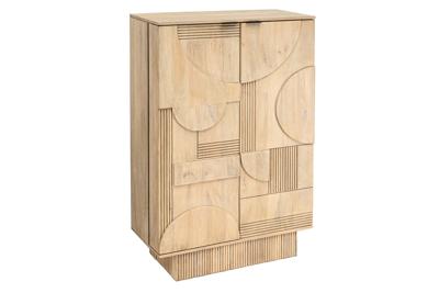 Barkast ART DECO 140cm 3D mangohout witgekalkt - 44088