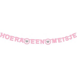 Geboorte baby slinger meisje - roze - Letterslinger - hoera een meisje - 175 x 11 cm