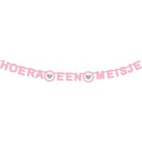 Geboorte baby slinger meisje - roze - Letterslinger - hoera een meisje - 175 x 11 cm