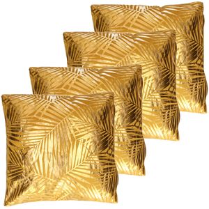 Bank/sier kussens - 4x - voor binnen palmen print - Oker goud - 40 x 40 x 11 cm