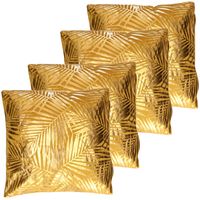 Bank/sier kussens - 4x - voor binnen palmen print - Oker goud - 40 x 40 x 11 cm - thumbnail