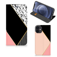 iPhone 12 Mini Stand Case Zwart Roze Vormen