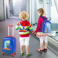 2 Stuks Kinderkoffer Set Koffer en Rugzak Set Harde Koffers met Wielen en Intrekbaar Handvat Blauw